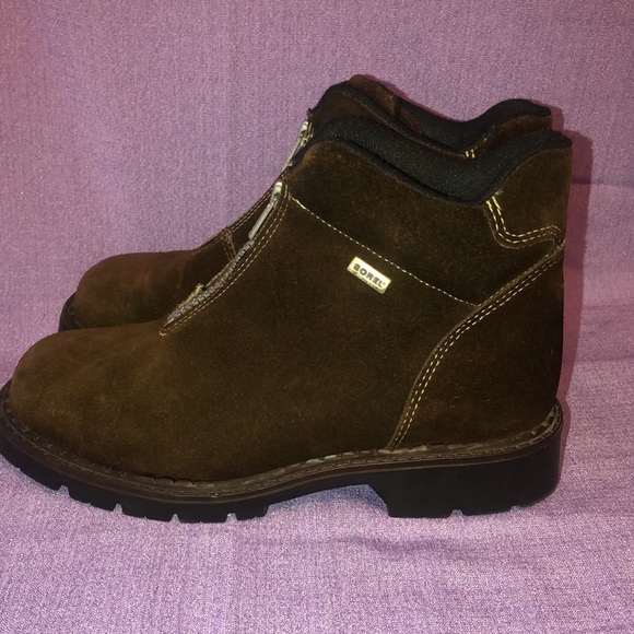 Used Women’s Sorel Zip Ankle Boot Size 8M Brown Suede - Picture 4 of 10